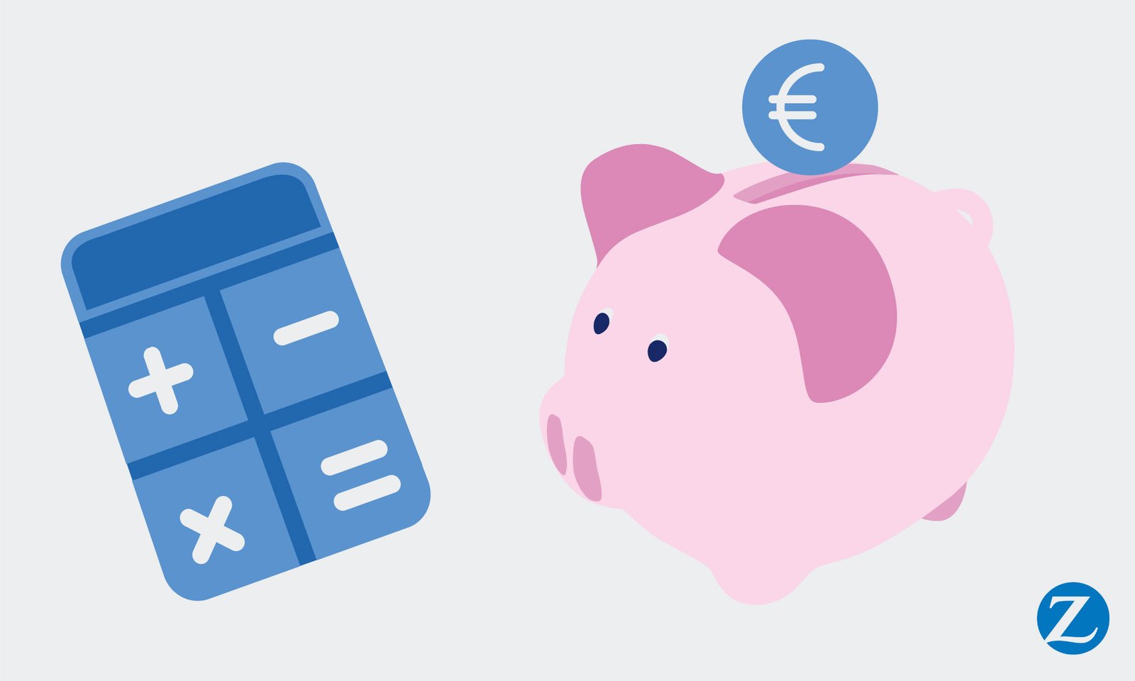 Grafik von Taschenrechner und Sparschwein