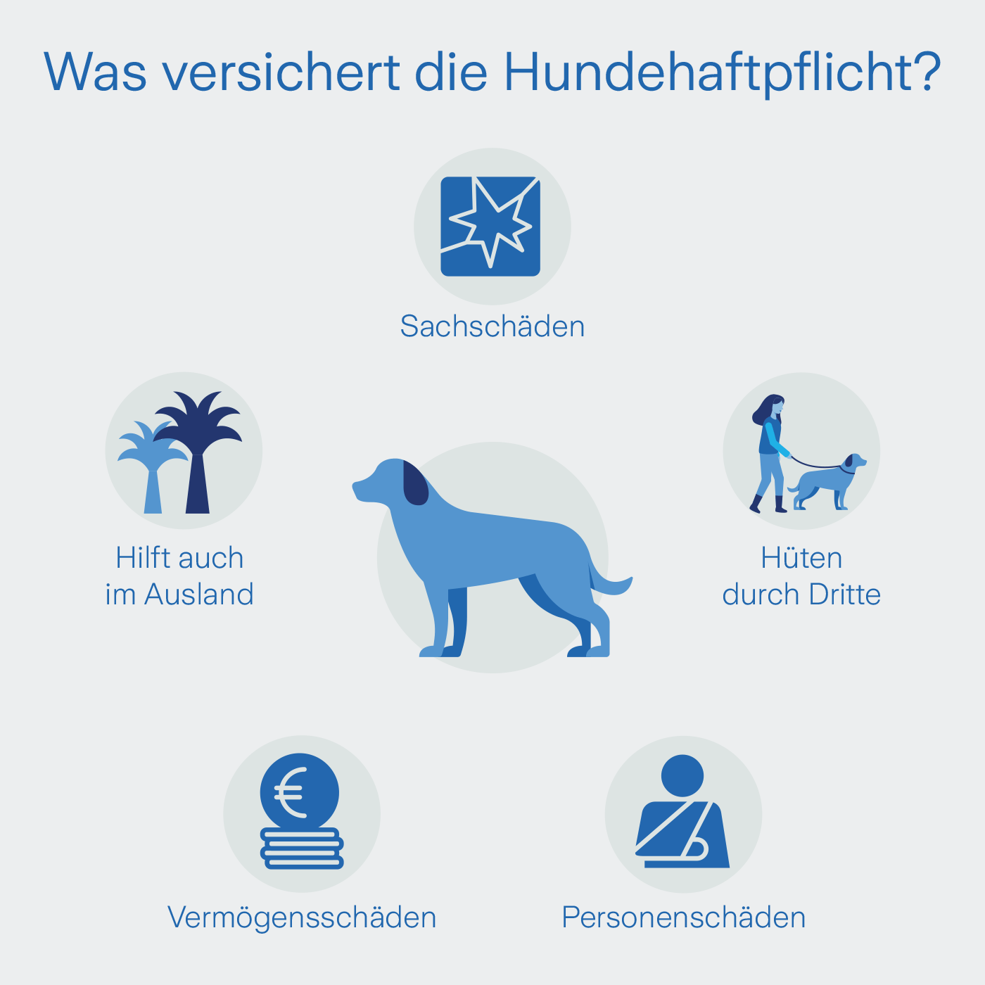  Die Hundehaftpflichtversicherung schützt bei Sach-, Vermögens- und Personenschäden, vor Prozesskosten und den Kosten von Rechtsbeistand sowie bei Schäden die Ihr Hund verursacht, während eine dritte Person auf ihn aufpasst.