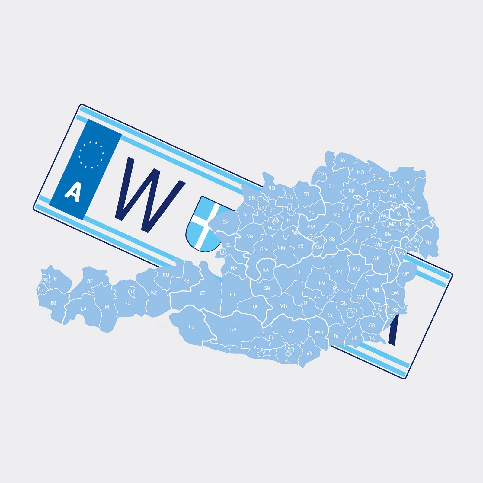 Landkarte von Österreich mit einer Nummerntafel im Hintergrund