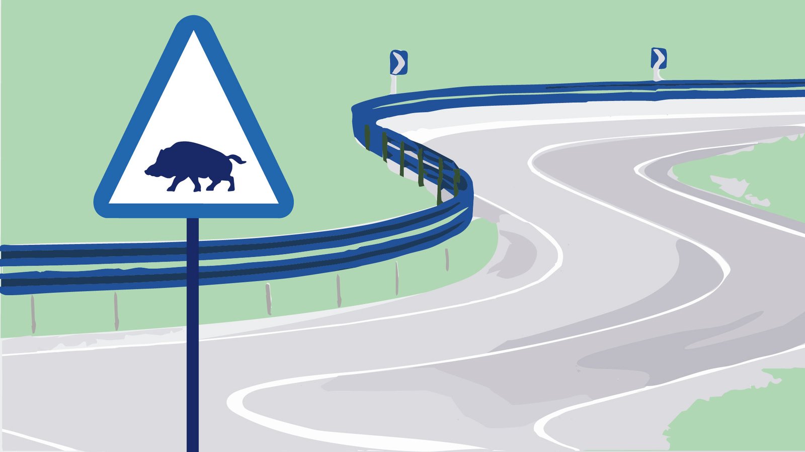 Straße mit einer Tafle: "Achtung Wildwechsel"