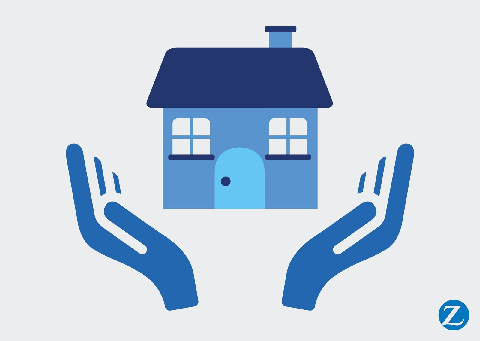 zwei Hände halten sich beschützend um ein gezeichnetes Haus